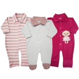 Kit Roupa de Bebê 3 Pçs Macacão Gola e Macacão Plush Bordado