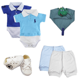 Kit 6 Peças Body Gola Polo e Short Naninha Sapatinho Menino