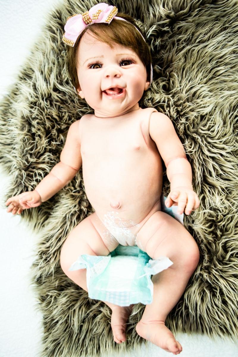 Brastoy Bebê Reborn Boneca Silicone Menina Elefante Olhos Azuis Original  48cm no Shoptime