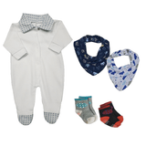 Kit Roupa de Bebê 5 Peças Macacão Gola Babador e Meias Promo