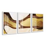 Quadro 60x120cm Decorativo Abstrato Dourado Mistoa Moldura Branca Com Vidro - Oppen House