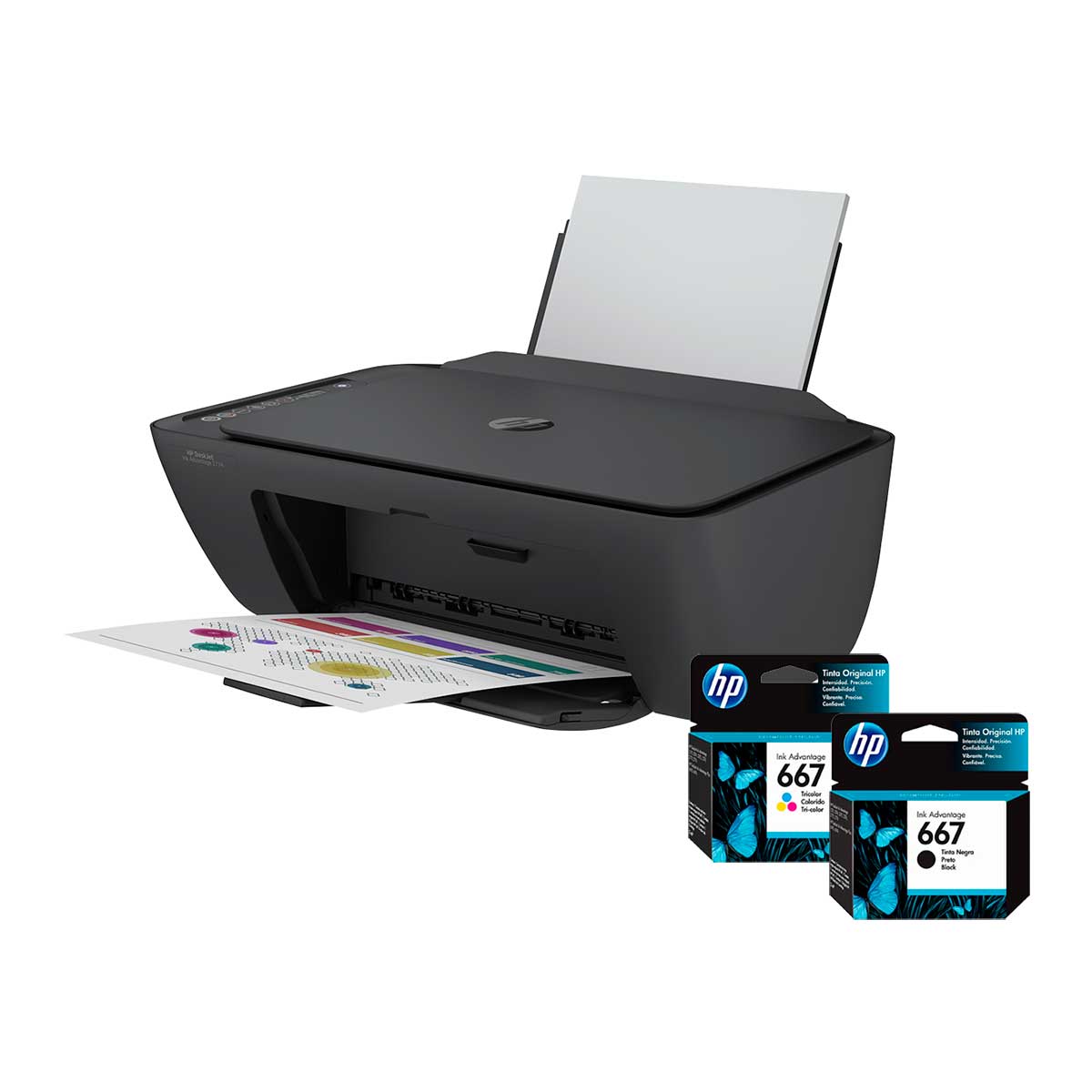 Kit de Impressora Multifuncional HP Jato de Tinta DeskJet Ink Advantage  2774 (7FR22A) + Cartucho HP 667 Colorido + Cartucho HP 667 Preto -  Carrefour - Carrefour