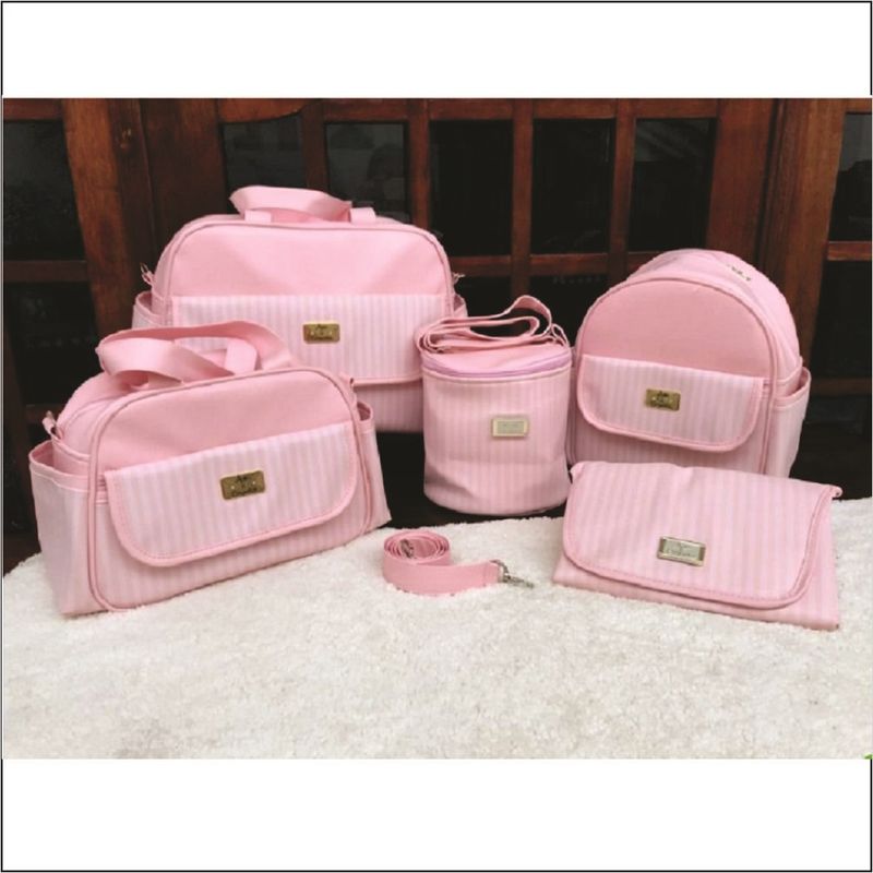 Bolsa Maternidade Rosa Bebe Listra 5 Pecas Carrefour