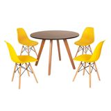 Mesa Inês 100cm Preta + 4 Cadeiras Eames Eiffel Amarela