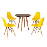 Mesa Laura 80cm Preta + 4 Cadeiras Eames Eiffel Amarela