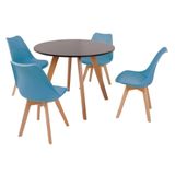 Mesa Inês 100cm Preta com 4 Cadeiras Leda Turquesa