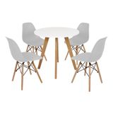 Mesa Laura 80cm Branca e 4 Cadeiras Eames Eiffel Cinza