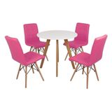 Mesa Laura 80cm Branca 4 Cadeiras Eiffel Gomos Rosa