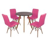 Mesa Laura 80cm Preta e 4 Cadeiras Eiffel Gomos Rosa