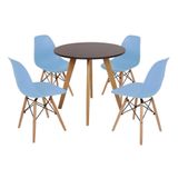 Mesa Laura 80cm Preta e 4 Cadeiras Eames Eiffel Azul Claro