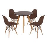 Mesa Laura 80cm Preta e 4 Cadeiras Eames Eiffel Marrom