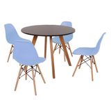 Mesa Inês 100cm Preta com 4 Cadeiras Eames Azul Claro