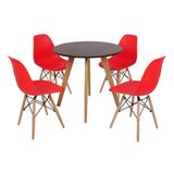 Mesa Laura 80cm Preta e 4 Cadeiras Eames Eiffel Vermelha