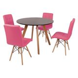 Mesa Inês 100cm Preta com 4 Cadeiras Eiffel Gomos Rosa