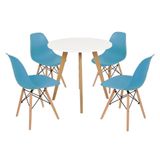 Mesa Inês 80cm Branca 4 Cadeiras Eames Eiffel Turquesa