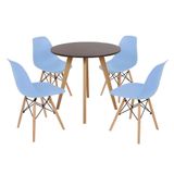 Mesa Inês 80cm Preta 4 Cadeiras Eames Eiffel Azul Claro.