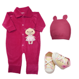 Kit Roupas de Bebê Macacão Plush Touca Sapatinhos Infantil