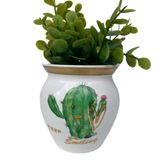 Vaso branco de cerâmica decorativo estampa cactos