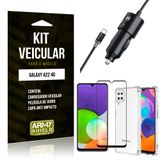 Kit Samsung A22 4G Carregador Veicular Tipo C + Capa Anti Impacto + Película Vidro 3D - Armyshield