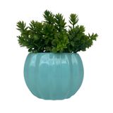 Vaso de cerâmica decorativo verde água com trabalhado