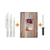 KIT - Faqueiro Premium 3 Peças + Tábua para Churrasco 40x28 + Chaira 8 Pol - Tramontina