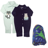 Kit Roupas de Bebê 3 Peças Macacão Plush e Manta Microfibra