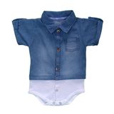 Roupa de Bebê Body Camisa Jeans Manga Curta Menino Menina