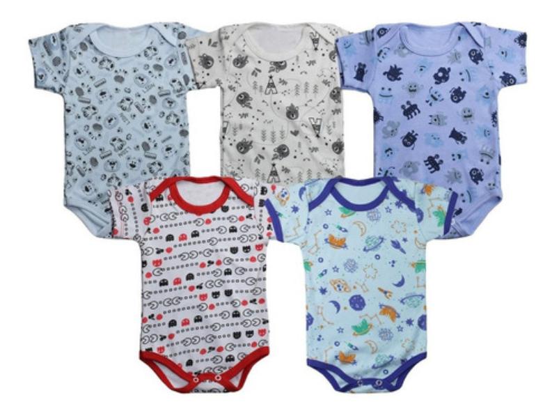 Kit C/ 20 Peças Body Curto Estampado Roupa De Bebê - Menino