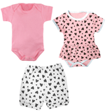 Kit Roupas de Bebê 3 Peças Body Vestido e Short Look Menina