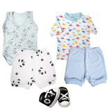 Kit Bebê 5 Pças Camiseta Body Regata Shorts e Sapatinho Bebê