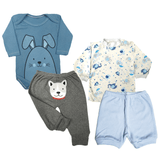 Kit Roupas de Bebê 4 Pçs Body Mijão Bordado Camiseta e Short