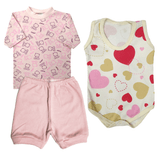 Kit Roupas de Bebê 3 Pçs Body Regata Shorts e Camiseta Verão