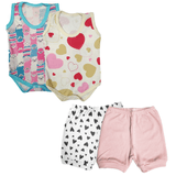 Kit Roupinhas de Bebê 4 Peças Body Regata Estampado e Shorts