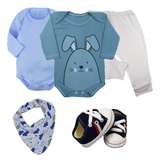 Kit Roupa de Bebê 5 Pçs Body Longo Mijão Sapatinho e Bandana