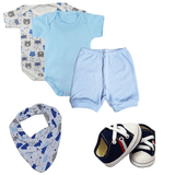 Kit Roupinhas de Bebê 5 Peças Body Short Sapatinho e Bandana