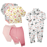 Kit Roupa de Bebê 5 Pças Body Mijão Camiseta Macacão Suedine