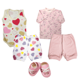 Kit Bebê 5 Pças Camiseta Body Regata Shorts e Sapatinho Bebê