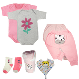 Kit Roupas de Bebê 8 Peças Body Mijão Manta Naninha e Meias