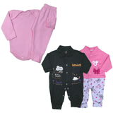 Kit Roupas de Bebê 4 Pças Body Longo Mijão e Macacão Suedine