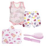 Kit Bebê 5 Pçs Body Shorts Toalha Capuz e Kit Pente e Escova