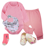 Kit Roupa de Bebê 5 Peças Body Longo Mijão e Babador Bandana