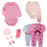 Kit Roupa de Bebê 8 Pçs Body Mijão Macacão e Acessórios Bebê