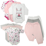 Kit Roupas de Bebê 9 Peças Body Manga Longa e Curta e Mijão