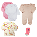 Kit Roupa de Bebê 5 Peças Body Camiseta Macacão Longo e Meia