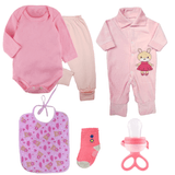 Kit Roupa de Bebê 6 Pçs Body Mijão Macacão e Acessórios Bebê