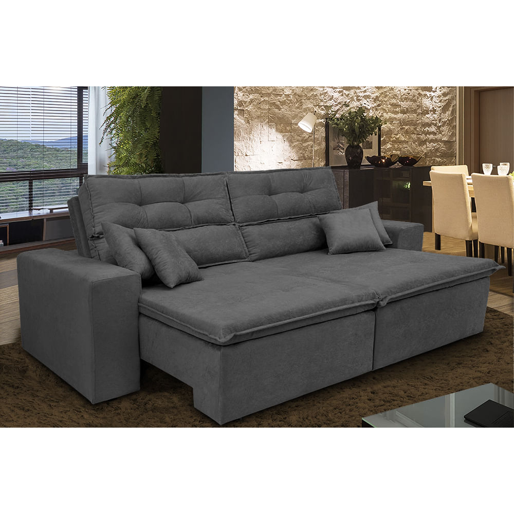 Sofá Cairo 1,82m Retrátil, Reclinável Tecido Suede Cinza