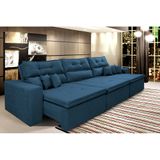 Sofá Cairo 4,12m Retrátil, Reclinável Tecido Suede Azul