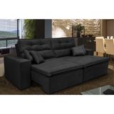 Sofá Cairo 3,12m Retrátil, Reclinável, Molas no Assento e 4 Almofadas Tecido Suede Preto Cama InBox