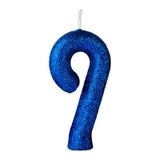 Vela De Aniversário N 9 Cintilante Regina Azul 1 Unidade