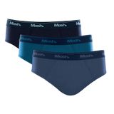 Kit Cueca Slip Mash 3 Peças Masculina Algodão Elástico Azul jeans P